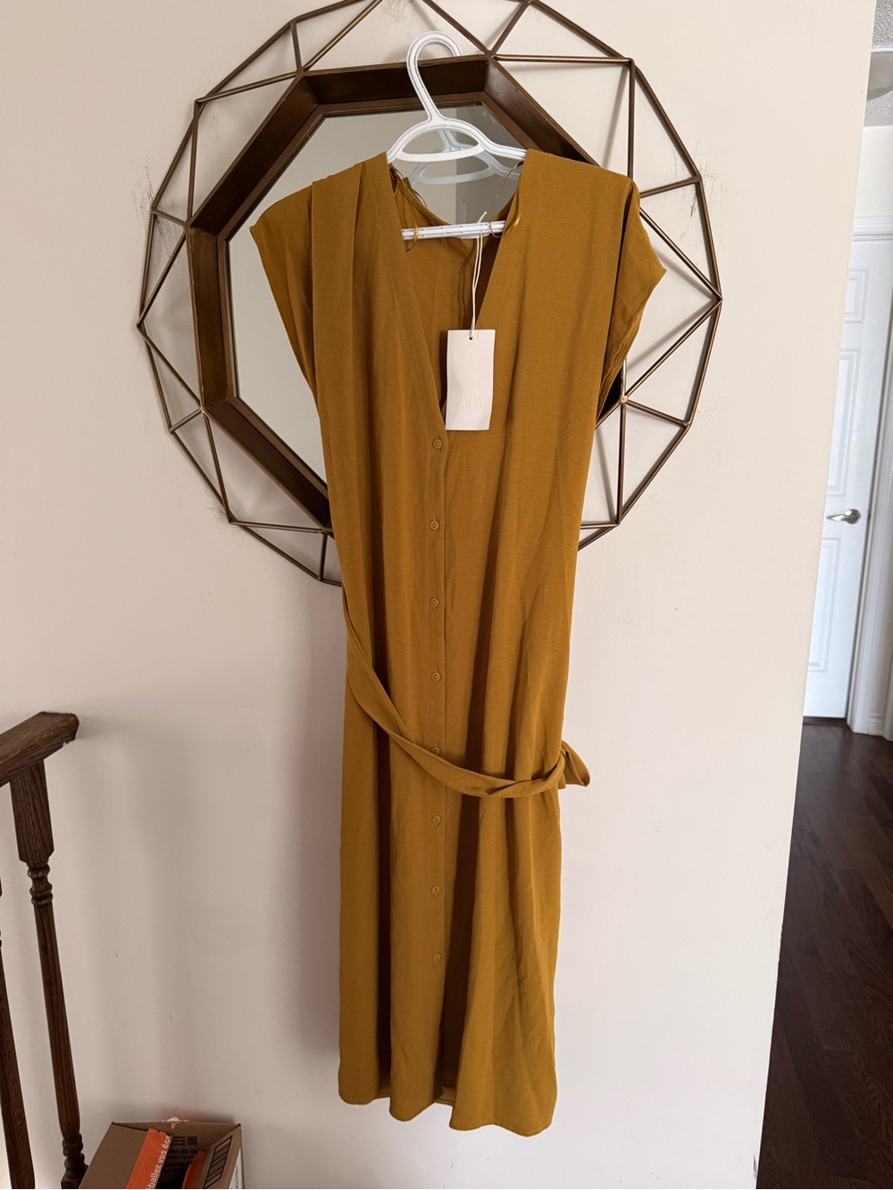 Zara Mustard Button-Front Midi Dress